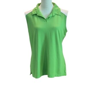 SLAZENGER Golf Polo Shirt Sleeveless Lightweight Lime Green/White Women Size L